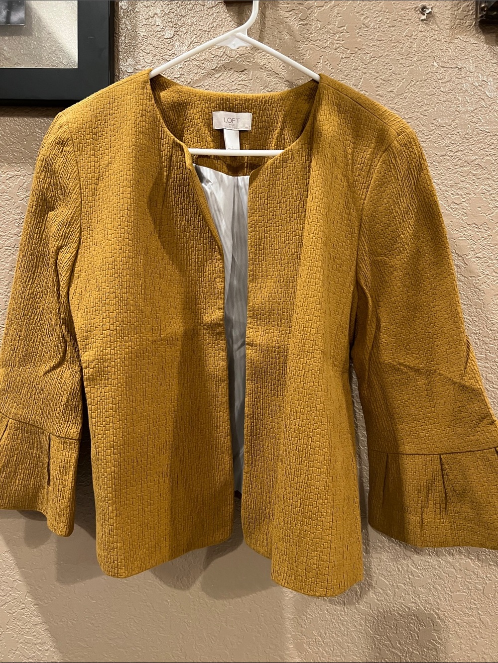 LOFT Mustard Yellow Textured Open-Front Blazer